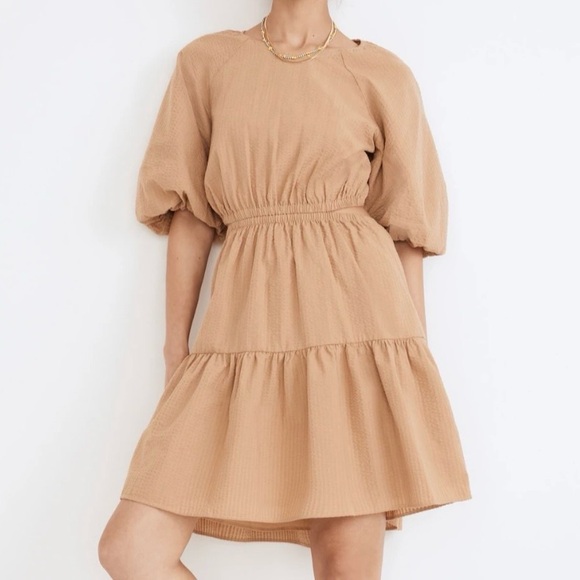 Madewell Dresses & Skirts - NWT Madewell Seersucker Puff-Sleeve Cutout Mini Dress XXL